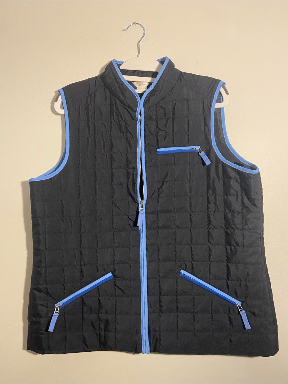 Christopher & Banks Black Quilted Vest with Blue Trim